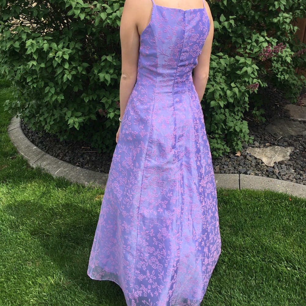 Purple prom dress with pink flower lace